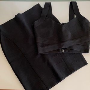 Marciano Black bandage matching crop top and skirt